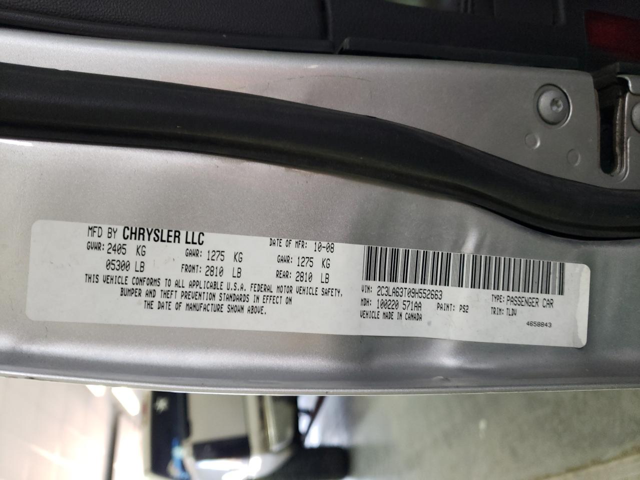 Photo 10 from auction – 2009 CHRYSLER 300C with VIN 2C3LA63T09H552663