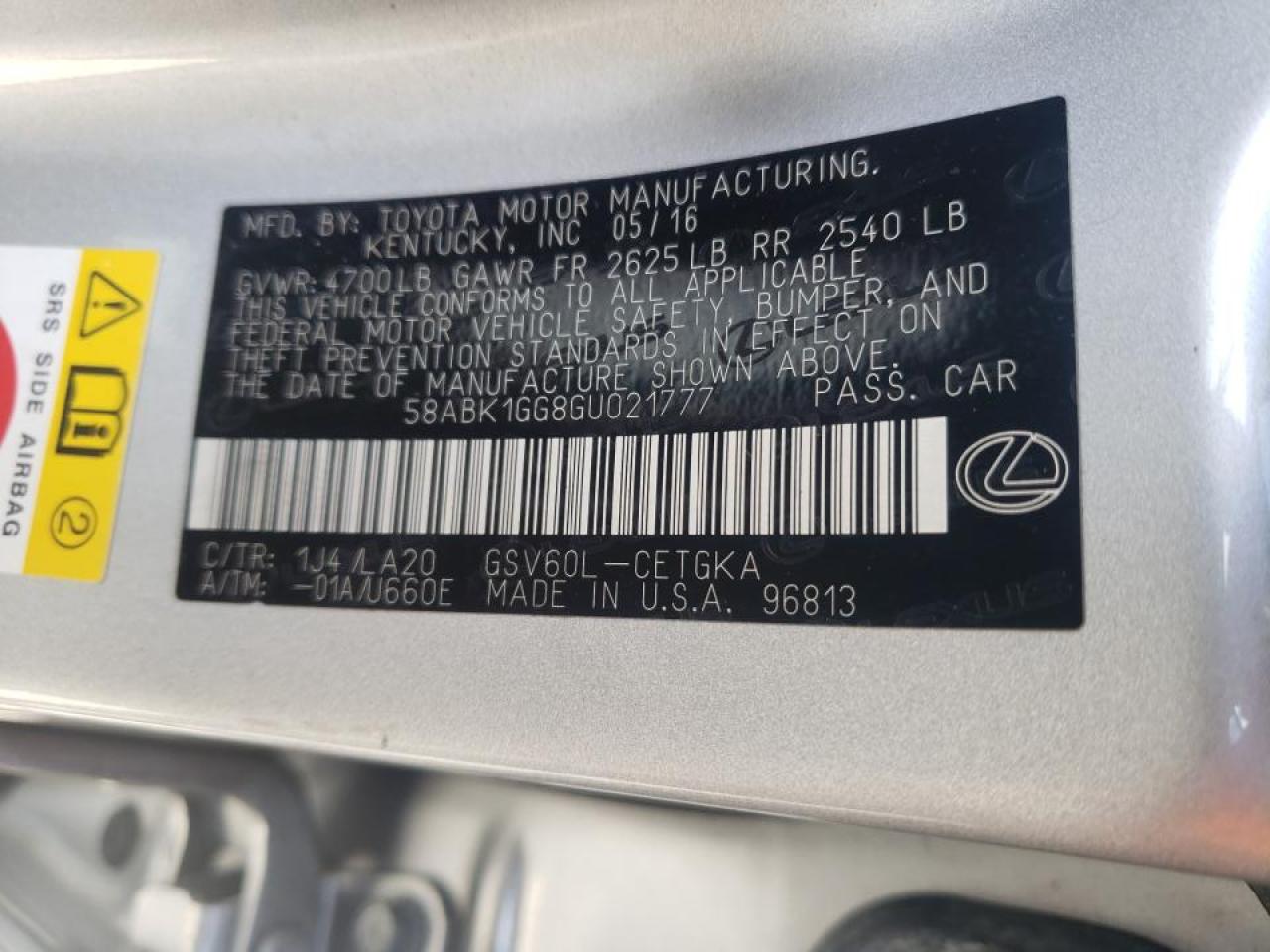 Photo 10 from auction – 2016 LEXUS ES 350 with VIN 58ABK1GG8GU021777