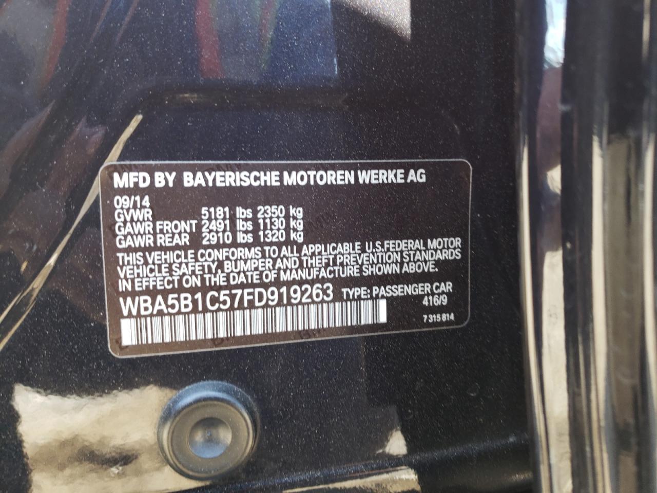 Photo 10 from auction – 2015 BMW 535 I with VIN WBA5B1C57FD919263