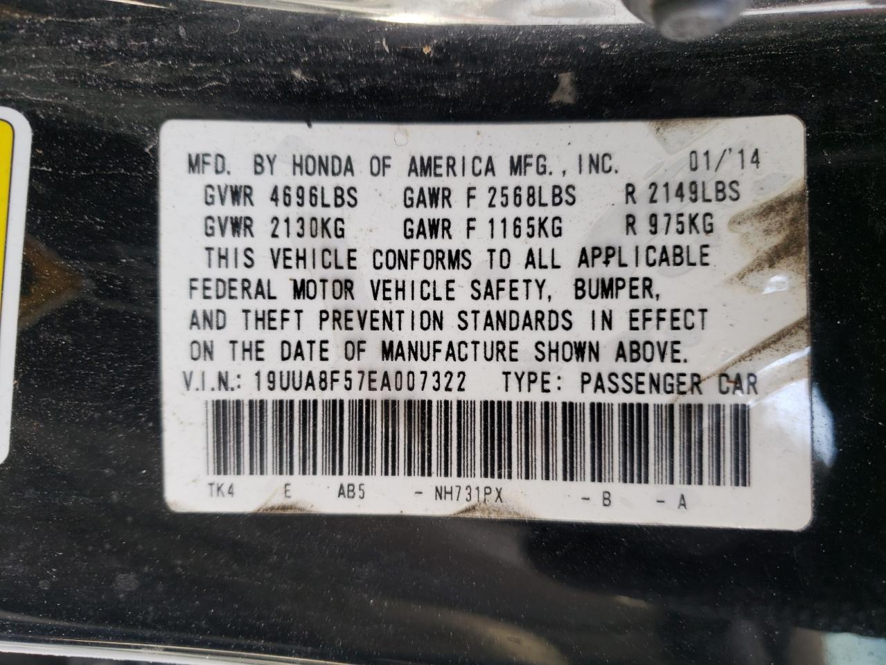 Photo 10 from auction – 2014 ACURA TL TECH with VIN 19UUA8F57EA007322
