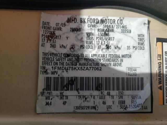 Photo 10 from auction – 2005 FORD EXPLORER L with VIN 1FMDU75KX5ZA77062