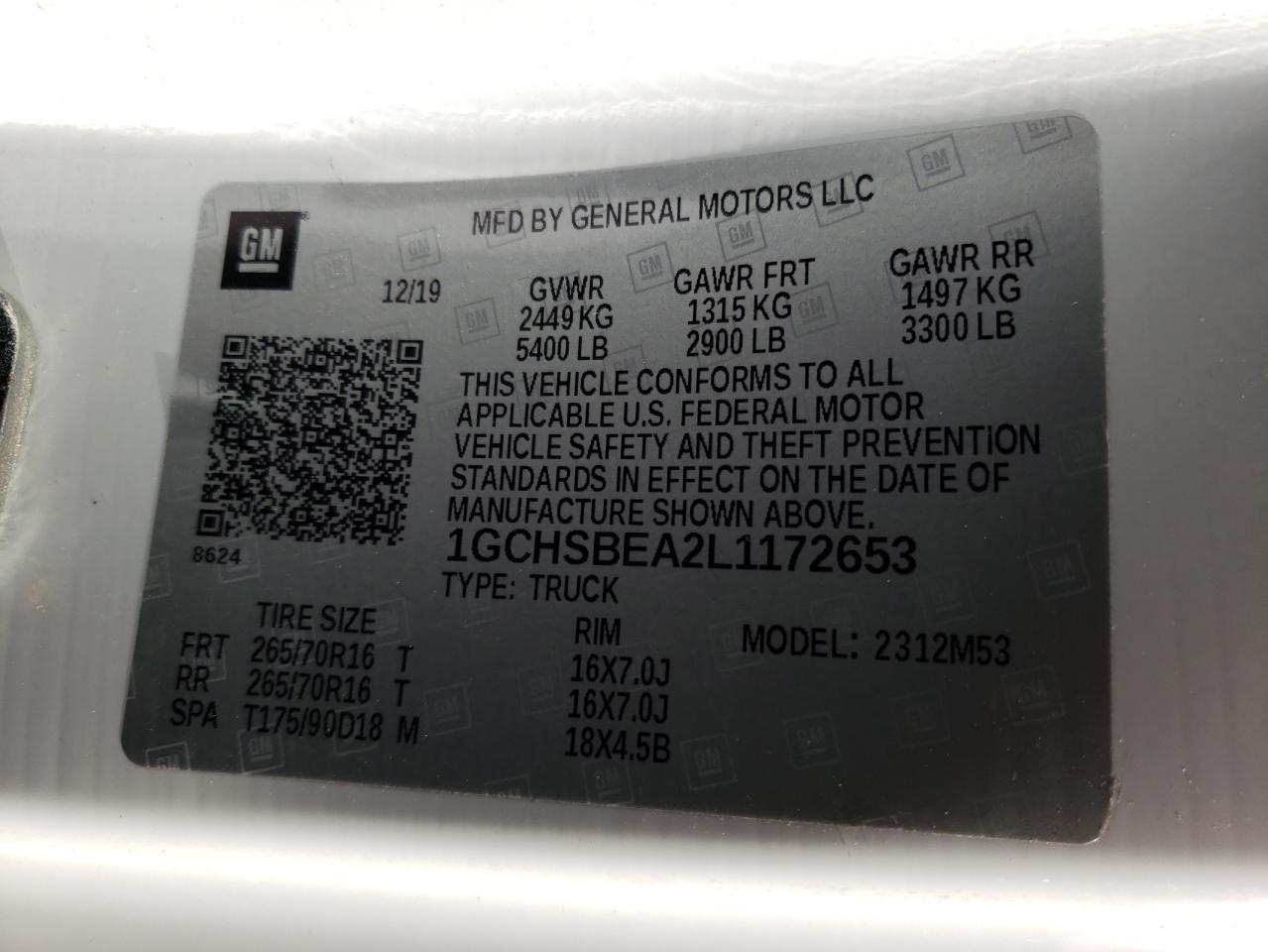 Photo 10 from auction – 2020 CHEVROLET COLORADO with VIN 1GCHSBEA2L1172653