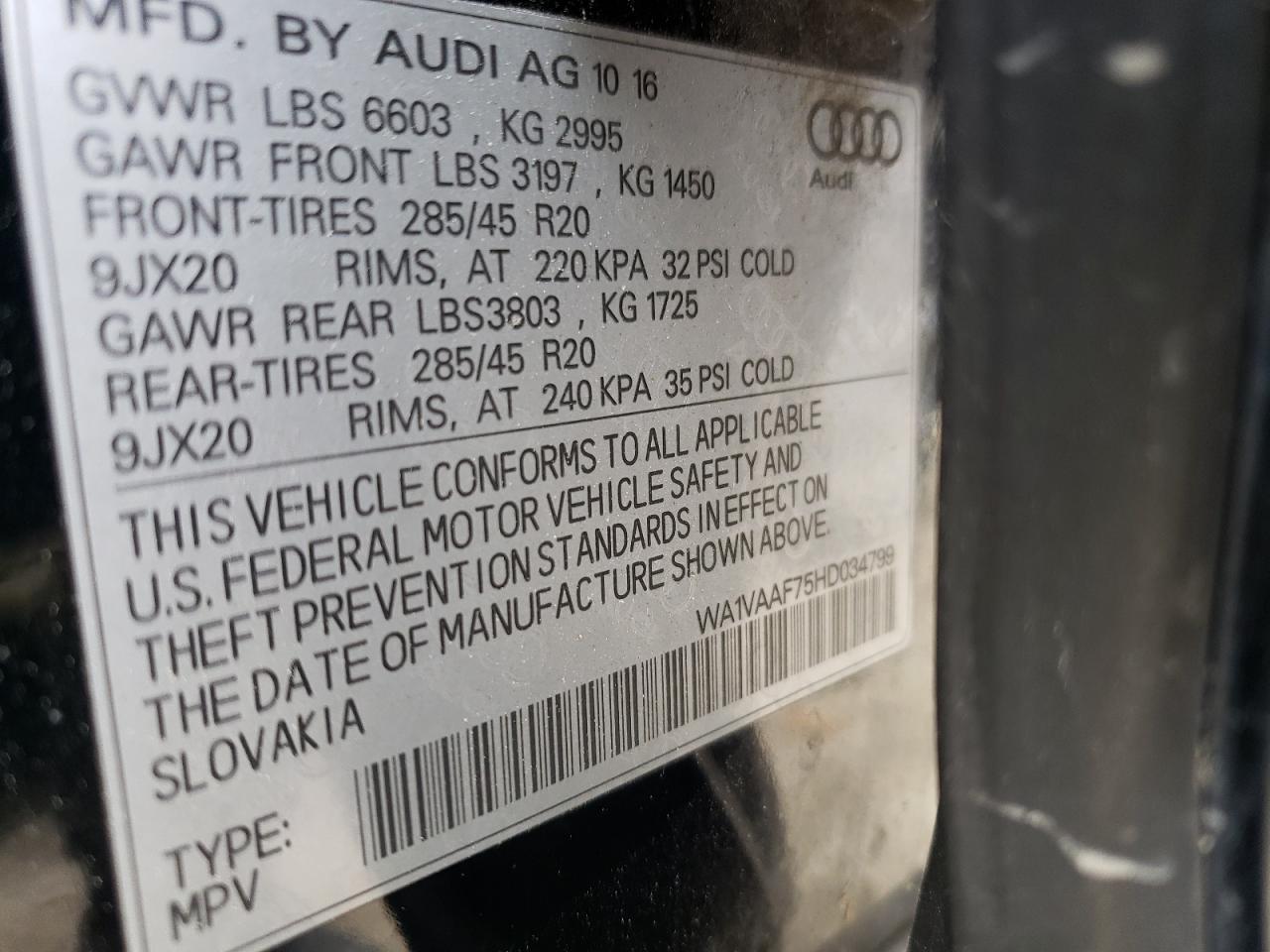 Photo 8 from auction – 2017 AUDI Q7 PRESTIG with VIN WA1VAAF75HD034799