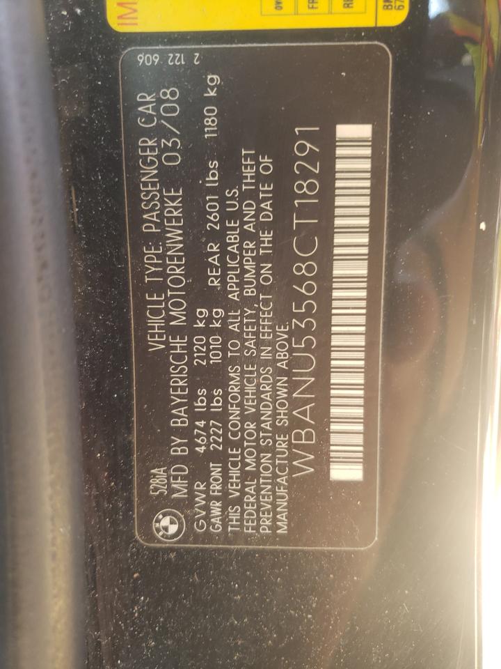 Photo 10 from auction – 2008 BMW 528 I with VIN WBANU53568CT18291