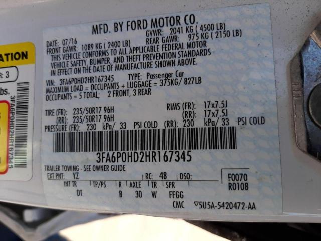 Photo 10 from auction – 2017 FORD FUSION SE with VIN 3FA6P0HD2HR167345