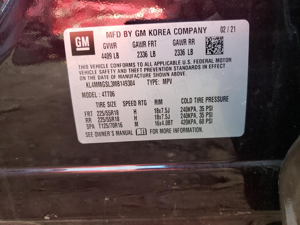 Photo 10 from auction – 2021 BUICK ENCORE GX with VIN KL4MMGSL3MB149304