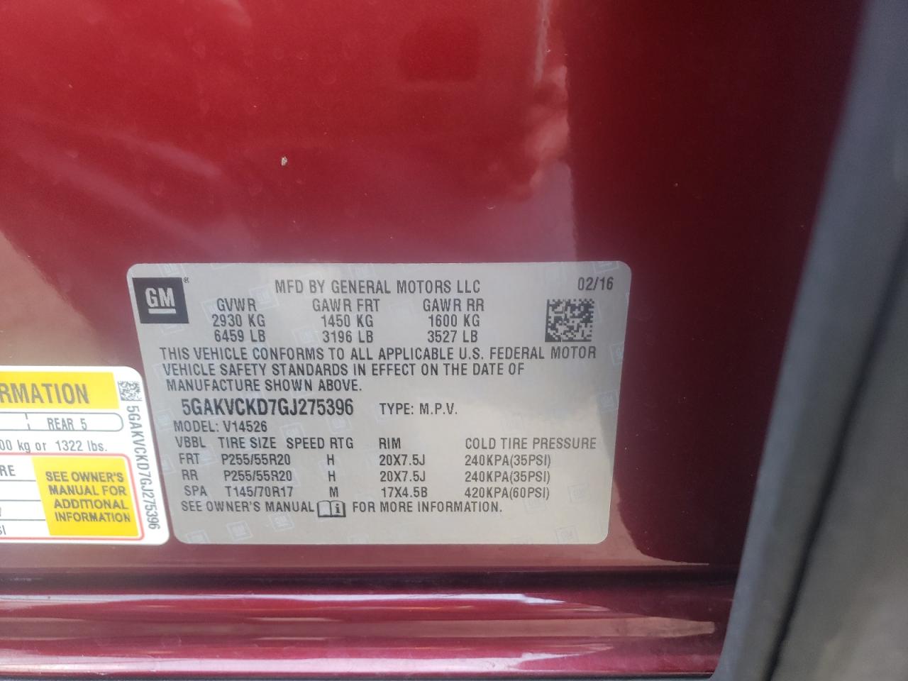 Photo 10 from auction – 2016 BUICK ENCLAVE with VIN 5GAKVCKD7GJ275396