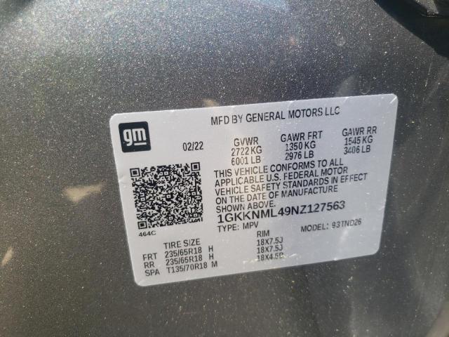 Photo 10 from auction – 2022 GMC ACADIA SLT with VIN 1GKKNML49NZ127563