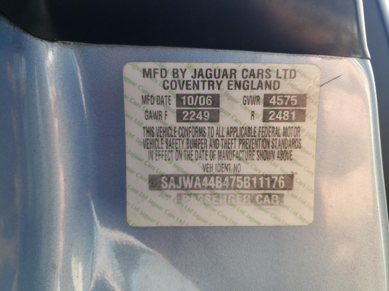 Photo 10 from auction – 2007 JAGUAR XK with VIN SAJWA44B475B11176