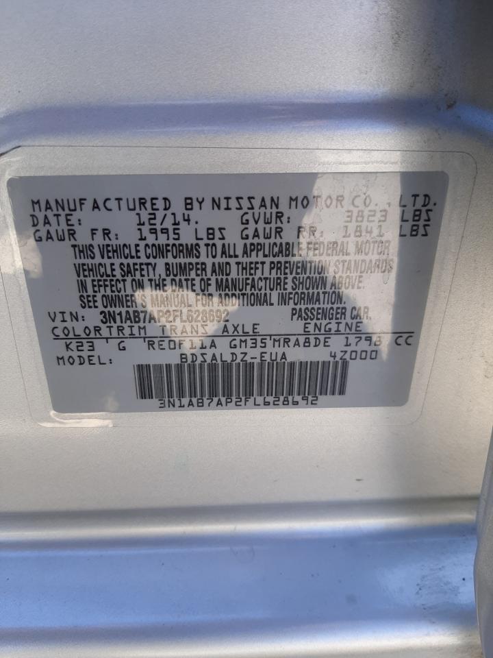 Photo 10 from auction – 2015 NISSAN SENTRA S with VIN 3N1AB7AP2FL628692