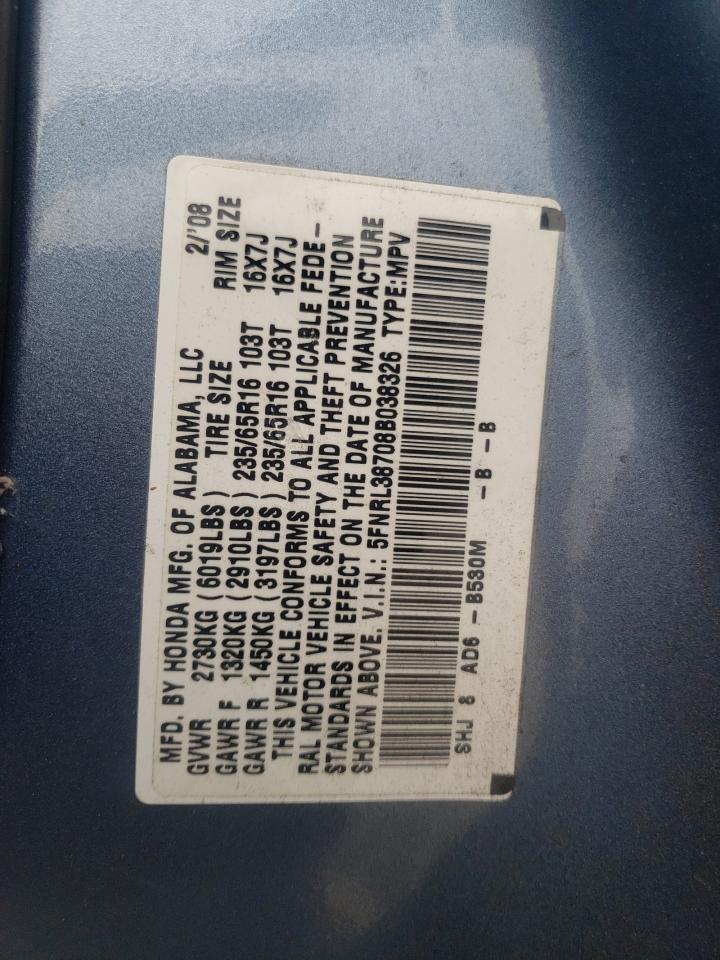Photo 10 from auction – 2008 HONDA ODYSSEY EX with VIN 5FNRL38708B038326