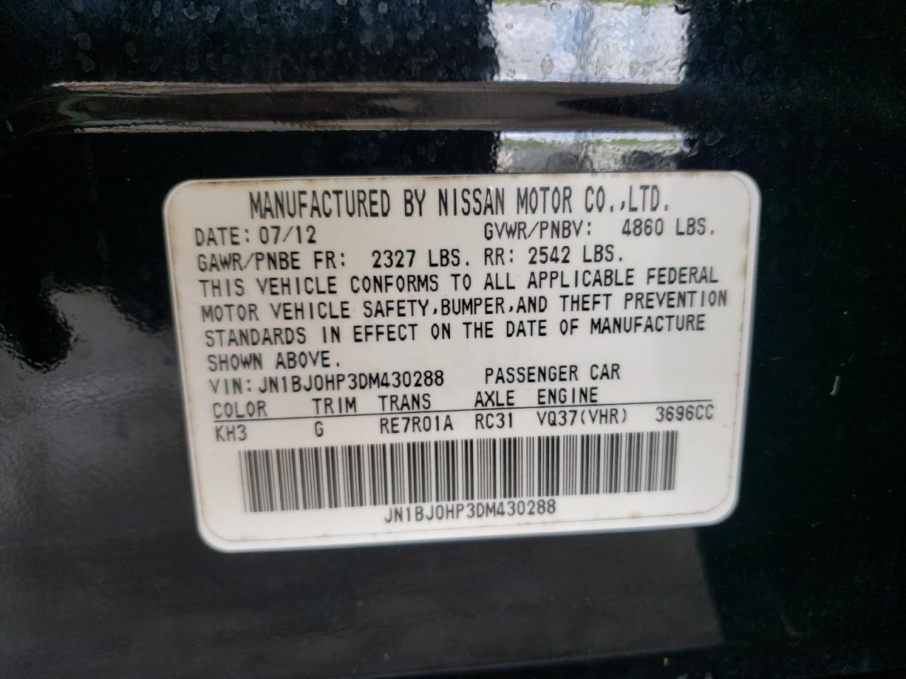 Photo 10 from auction – 2013 INFINITI EX37 BASE with VIN JN1BJ0HP3DM430288