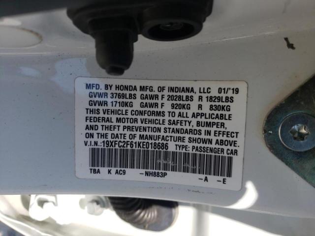 Photo 10 from auction – 2019 HONDA CIVIC LX with VIN 19XFC2F61KE018686