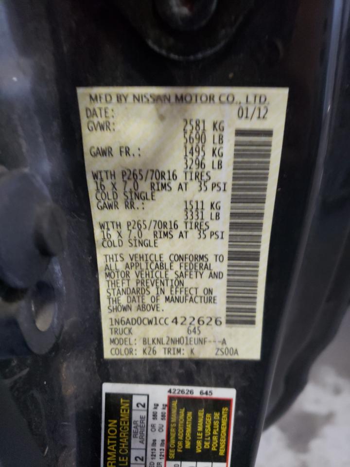Photo 10 from auction – 2012 NISSAN FRONTIER S with VIN 1N6AD0CW1CC422626