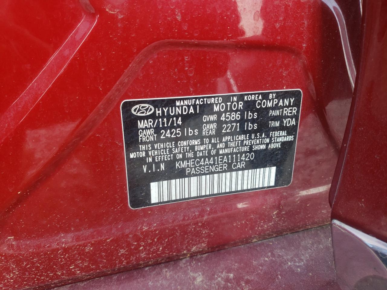 Photo 10 from auction – 2014 HYUNDAI SONATA HYB with VIN KMHEC4A41EA111420