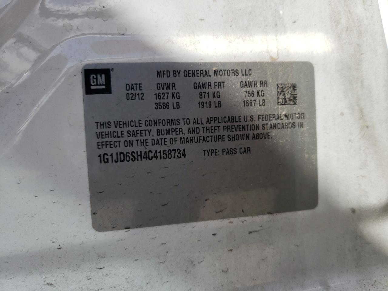 Photo 10 from auction – 2012 CHEVROLET SONIC LT with VIN 1G1JD6SH4C4158734