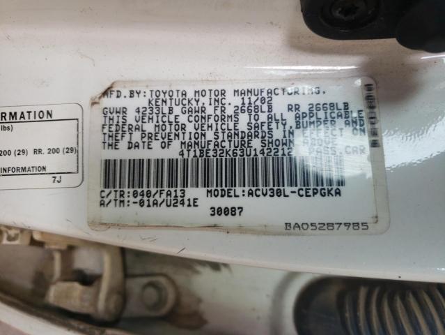 Photo 10 from auction – 2003 TOYOTA CAMRY LE with VIN 4T1BE32K63U142212