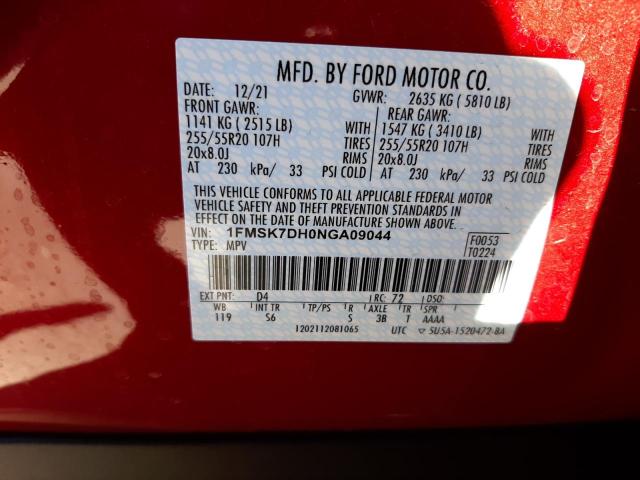 Photo 10 from auction – 2022 FORD EXPLORER X with VIN 1FMSK7DH0NGA09044