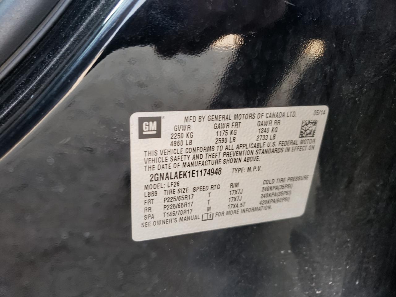 Photo 10 from auction – 2014 CHEVROLET EQUINOX LS with VIN 2GNALAEK1E1174948