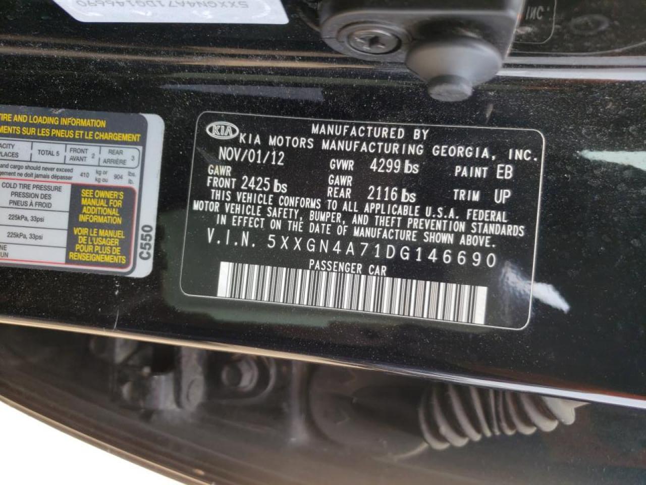 Photo 10 from auction – 2013 KIA OPTIMA EX with VIN 5XXGN4A71DG146690