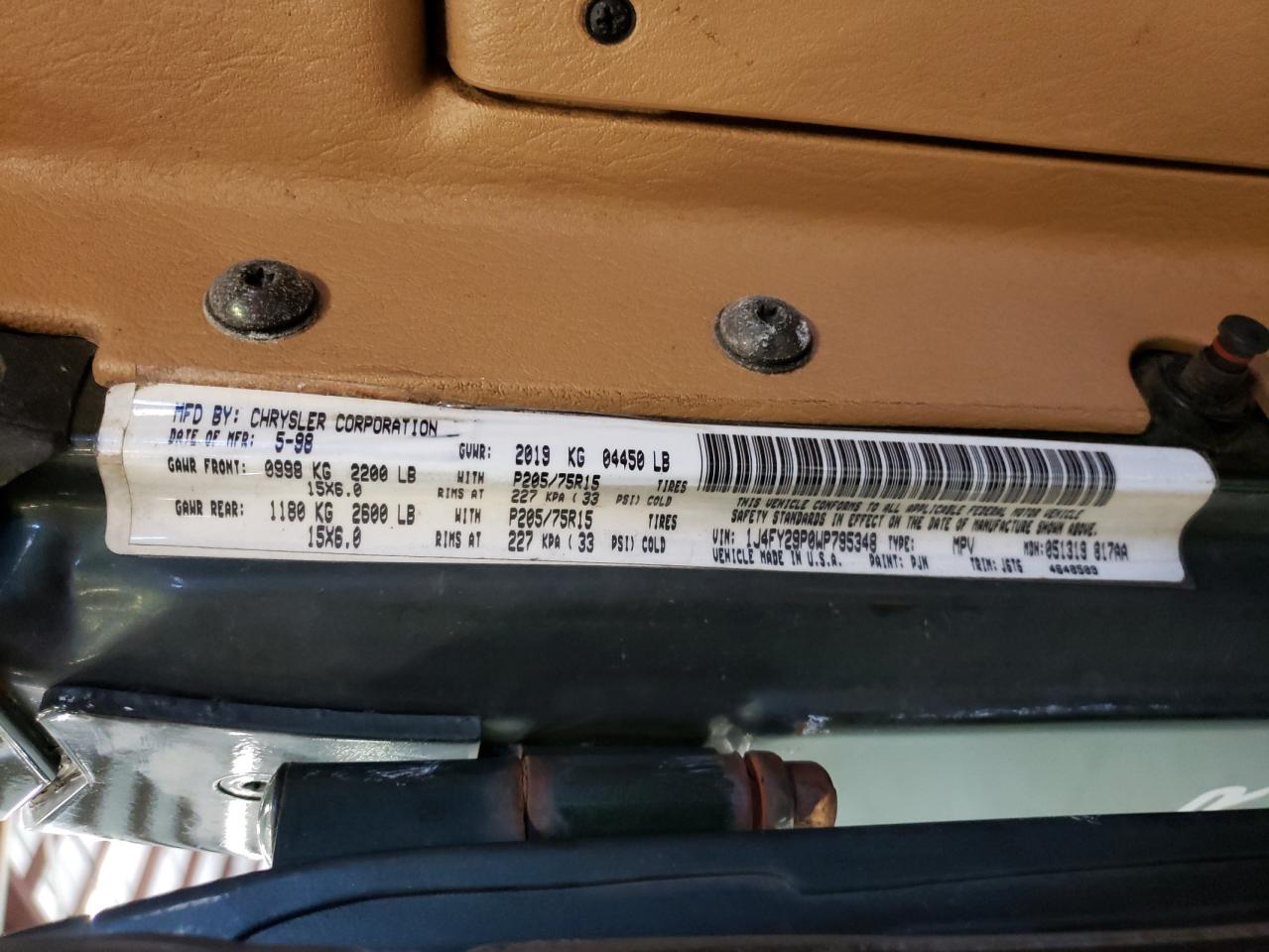 Zdjęcie 10 z aukcji – 1998 JEEP WRANGLER / z VIN 1J4FY29P0WP795348