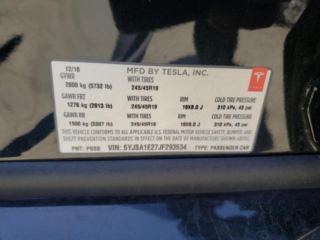 Photo 10 from auction – 2018 TESLA MODEL S with VIN 5YJSA1E27JF293534