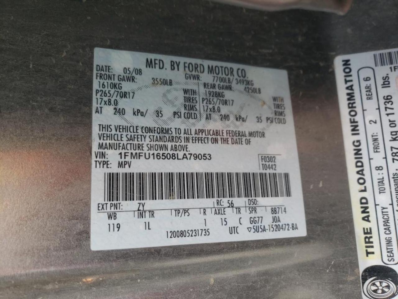 Photo 10 from auction – 2008 FORD EXPEDITION with VIN 1FMFU16508LA79053