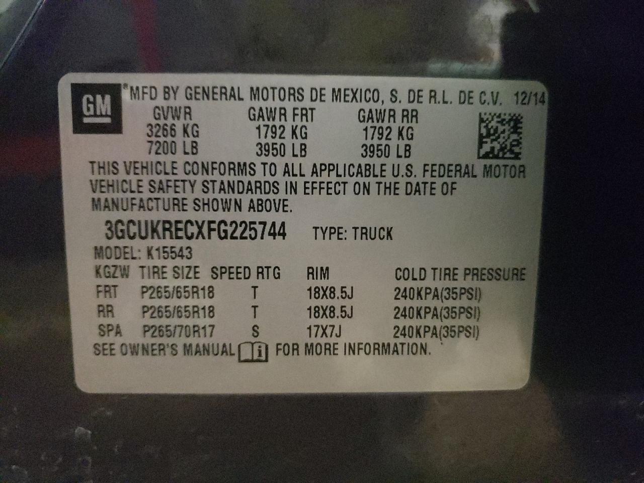 Photo 10 from auction – 2015 CHEVROLET SILVERADO with VIN 3GCUKRECXFG225744