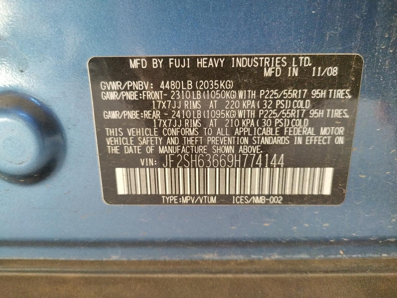 Photo 10 from auction – 2009 SUBARU FORESTER 2 with VIN JF2SH63669H774144