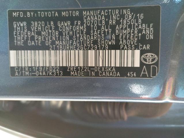 Photo 10 from auction – 2016 TOYOTA COROLLA L with VIN 2T1BURHE2GC729179
