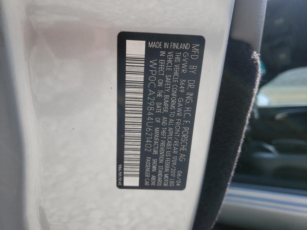 Photo 10 from auction – 2004 PORSCHE BOXSTER with VIN WP0CA29844U621402