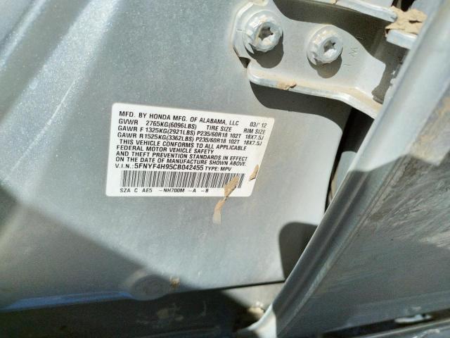 Photo 10 from auction – 2012 HONDA PILOT TOUR with VIN 5FNYF4H95CB042455