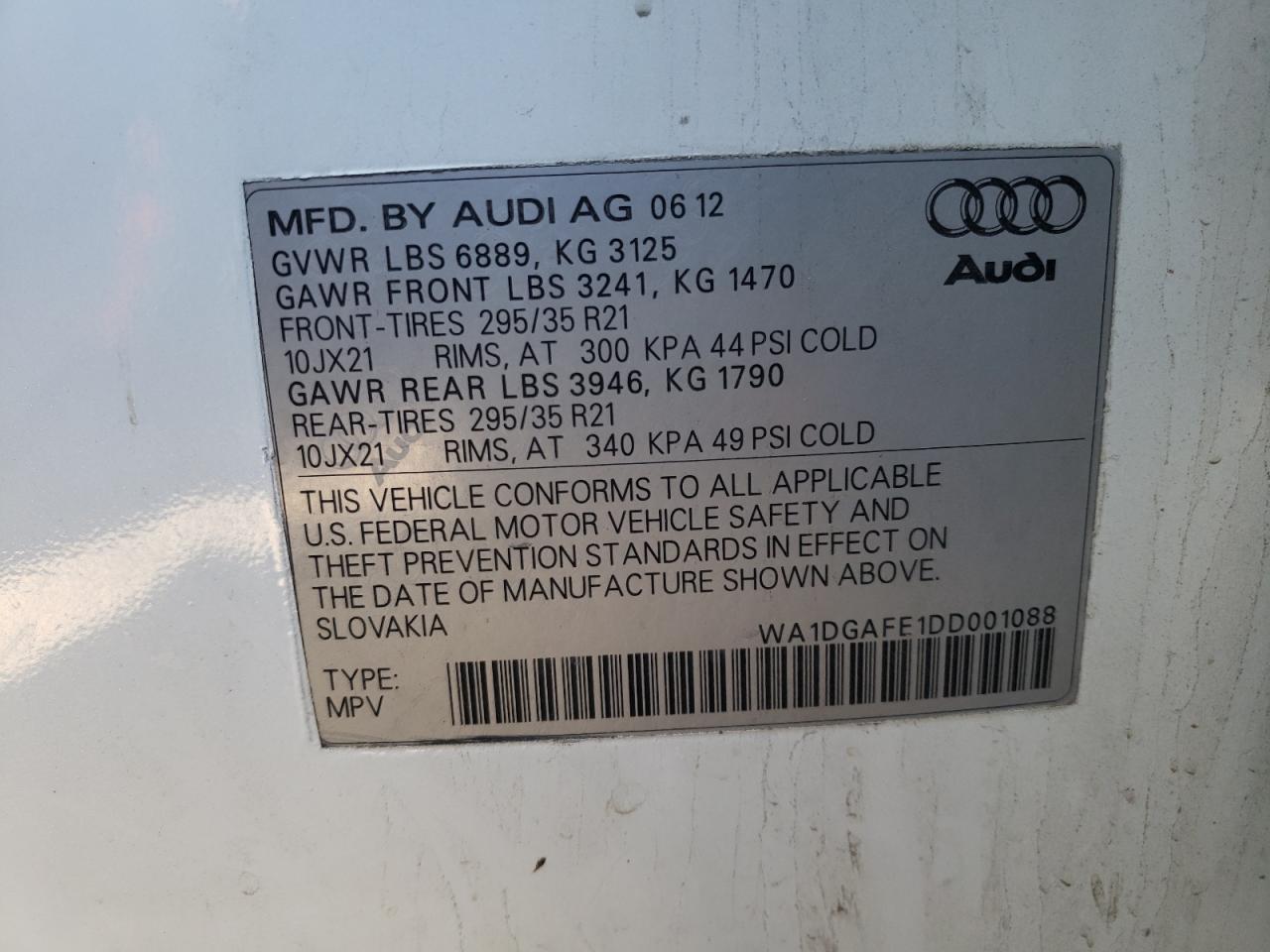 Photo 10 from auction – 2013 AUDI Q7 PRESTIG with VIN WA1DGAFE1DD001088