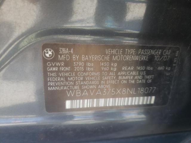 Photo 10 from auction – 2008 BMW 328 I with VIN WBAVA375X8NL18077