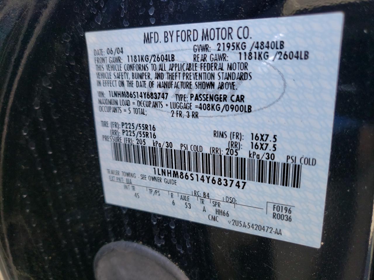 Photo 10 from auction – 2004 LINCOLN LS with VIN 1LNHM86S14Y683747