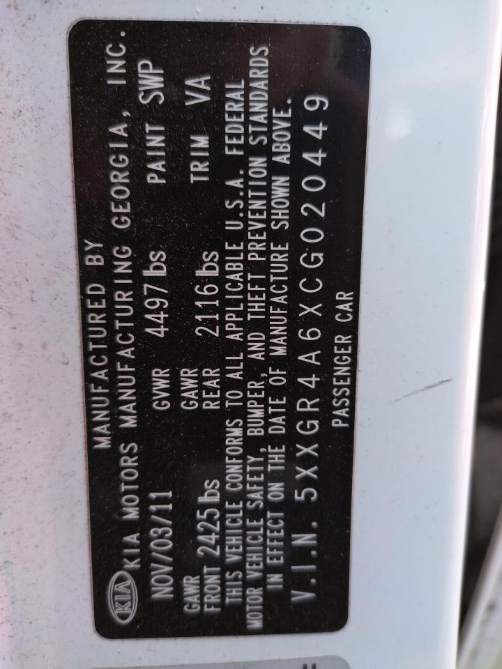 Photo 10 from auction – 2012 KIA OPTIMA SX with VIN 5XXGR4A6XCG020449