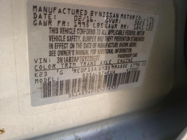 Photo 10 from auction – 2016 NISSAN SENTRA with VIN 3N1AB7AP7GY235937