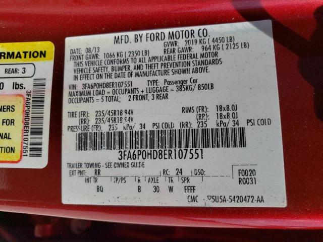 Photo 10 from auction – 2014 FORD FUSION SE with VIN 3FA6P0HD8ER107551
