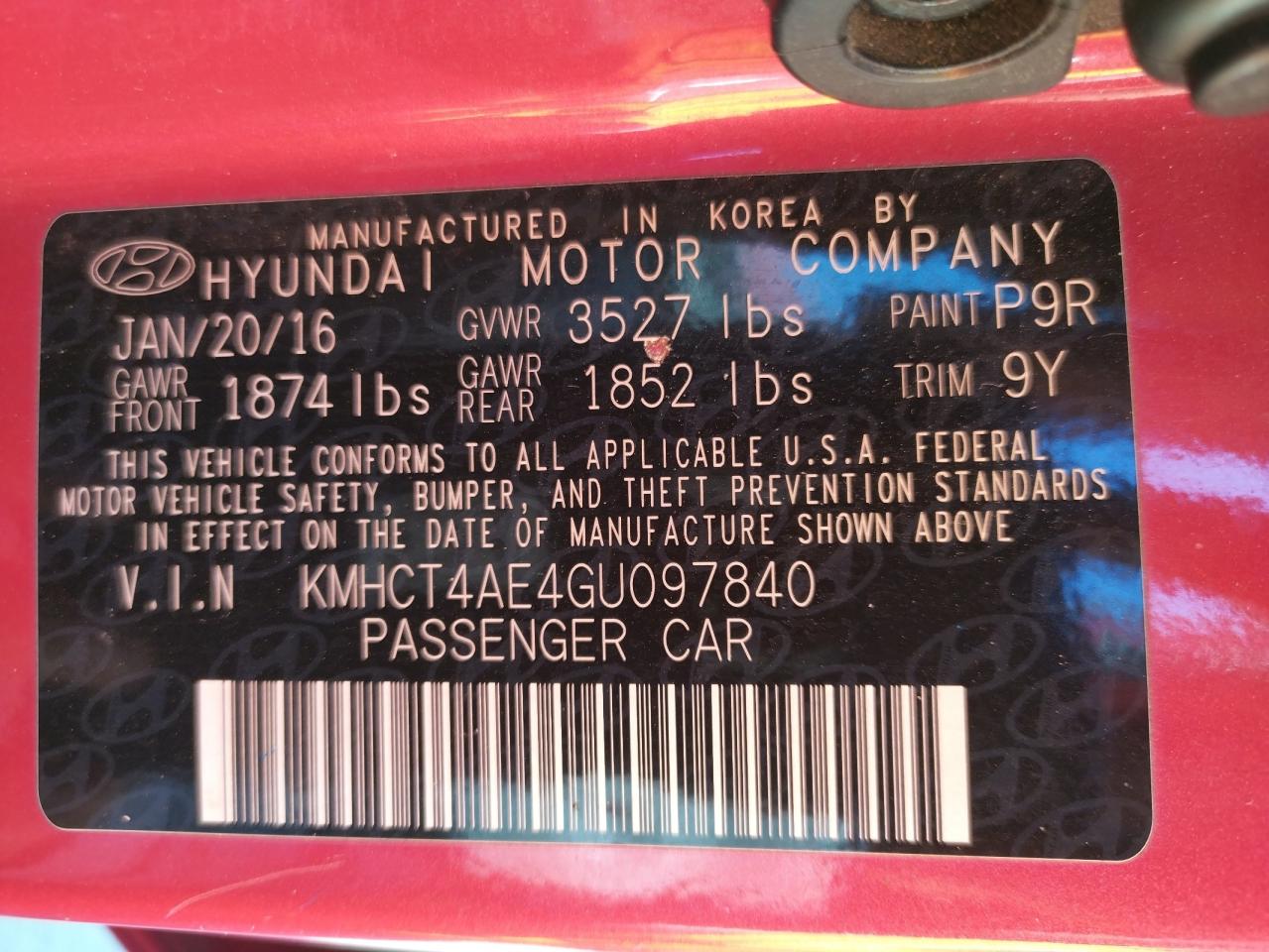 Photo 10 from auction – 2016 HYUNDAI ACCENT SE with VIN KMHCT4AE4GU097840