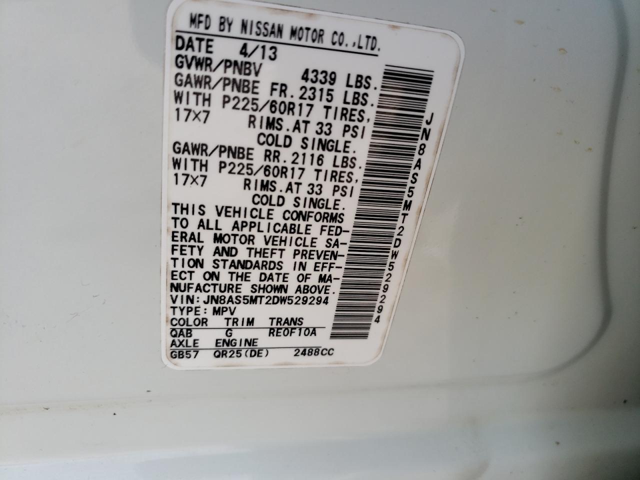 Photo 10 from auction – 2013 NISSAN ROGUE S with VIN JN8AS5MT2DW529294