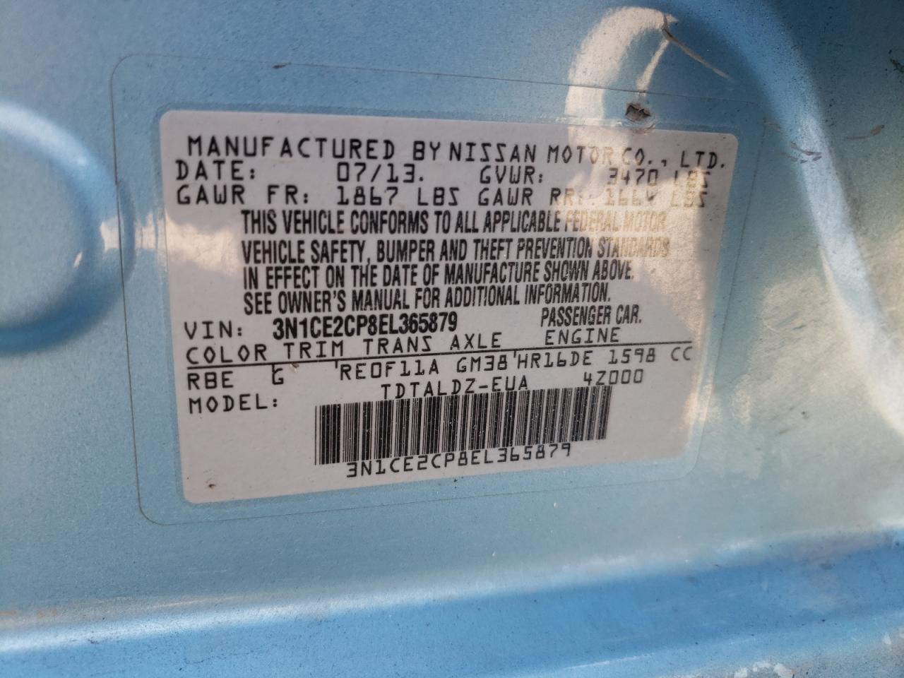 Photo 10 from auction – 2014 NISSAN VERSA NOTE with VIN 3N1CE2CP8EL365879