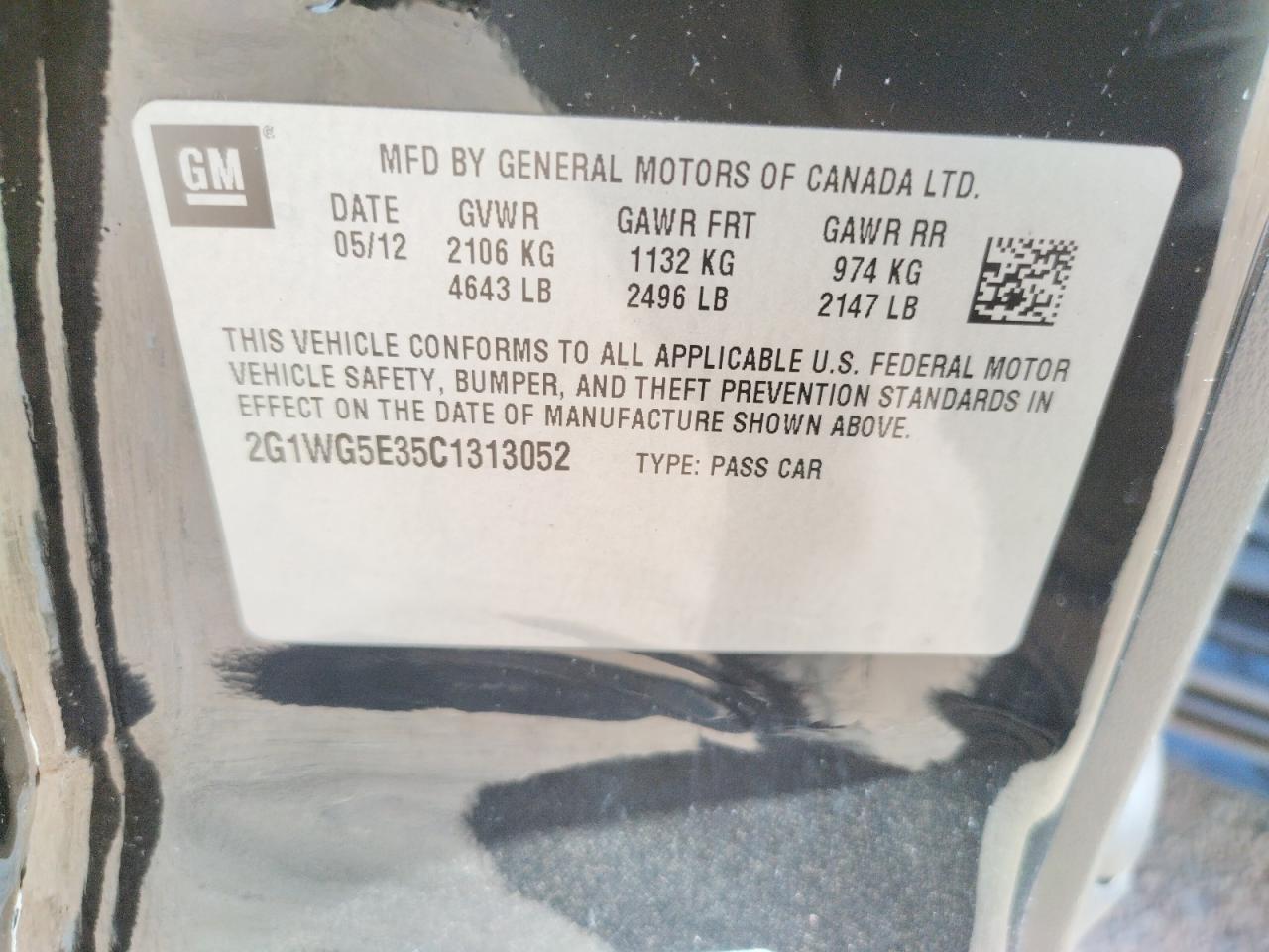 Photo 10 from auction – 2012 CHEVROLET IMPALA LT with VIN 2G1WG5E35C1313052