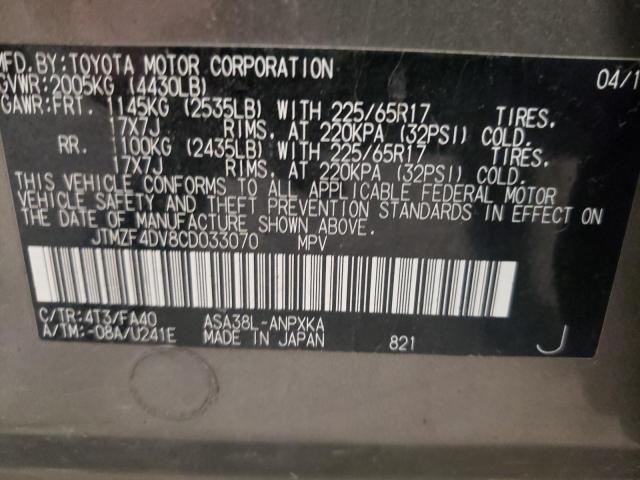Photo 10 from auction – 2012 TOYOTA RAV4 with VIN JTMZF4DV8CD033070