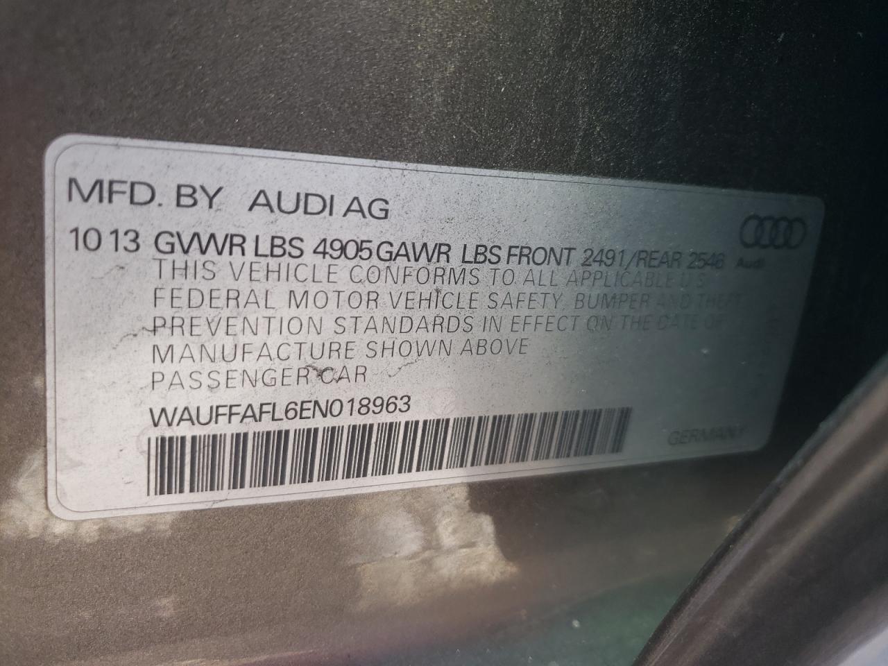 Photo 10 from auction – 2014 AUDI A4 PREMIUM with VIN WAUFFAFL6EN018963