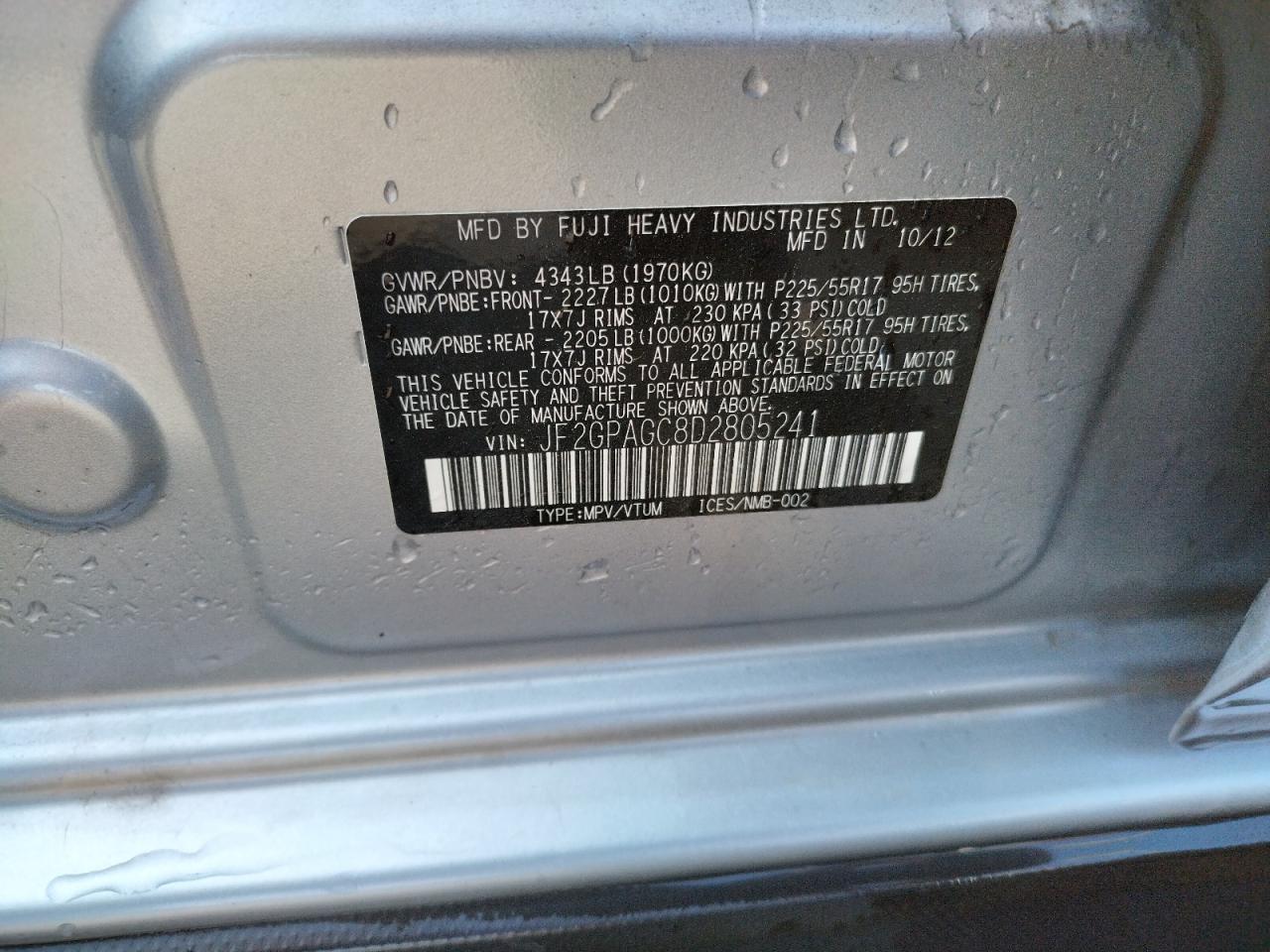 Photo 10 from auction – 2013 SUBARU XV CROSSTR with VIN JF2GPAGC8D2805241