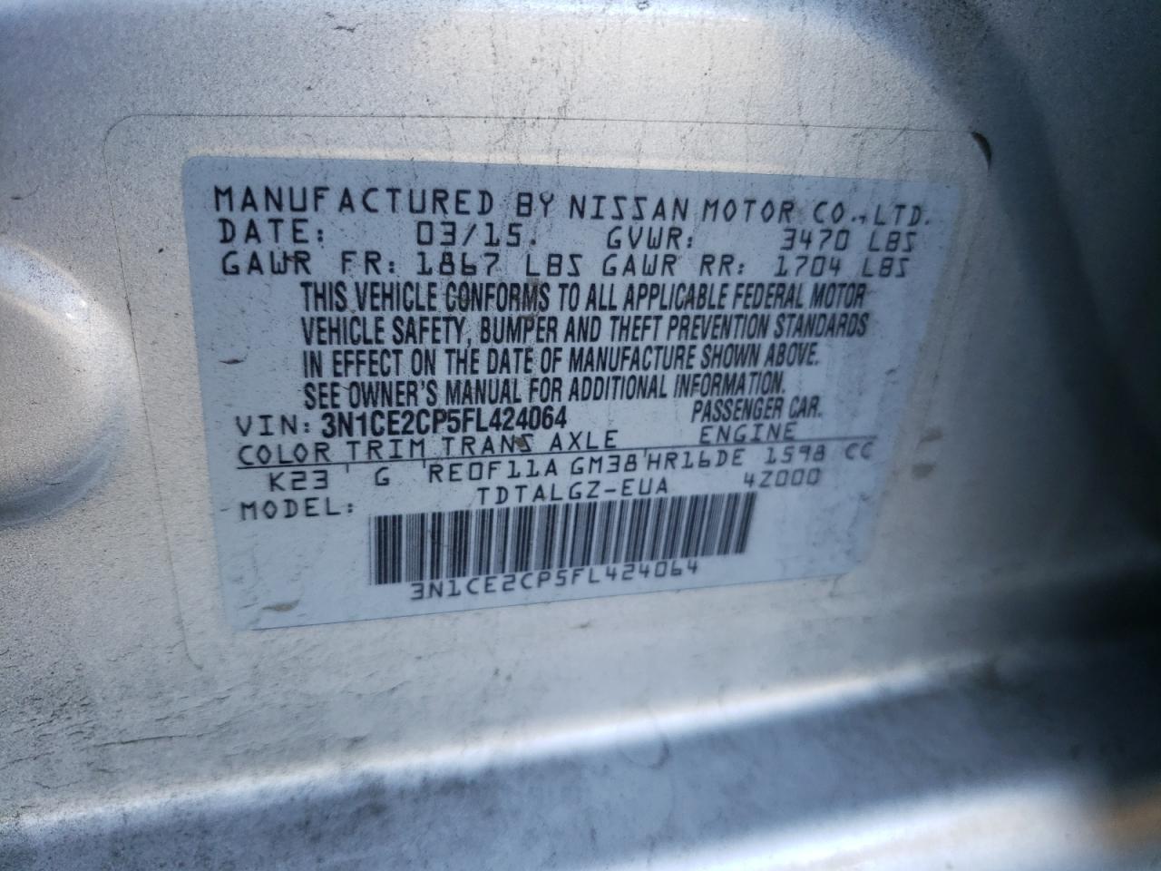 Photo 10 from auction – 2015 NISSAN VERSA NOTE with VIN 3N1CE2CP5FL424064