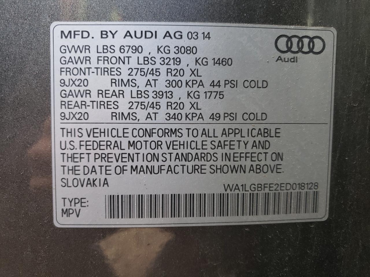 Photo 10 from auction – 2014 AUDI Q7 PREMIUM with VIN WA1LGBFE2ED018128