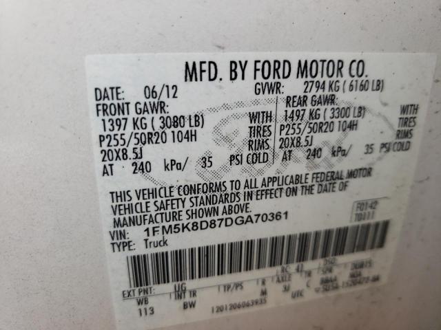 Photo 10 from auction – 2013 FORD EXPLORER X with VIN 1FM5K8D87DGA70361
