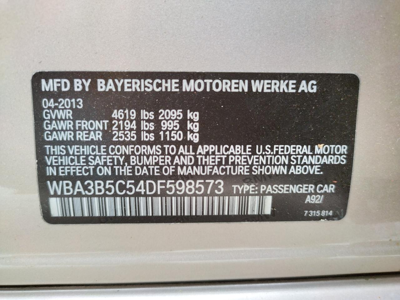 Photo 10 from auction – 2013 BMW 328 XI SUL with VIN WBA3B5C54DF598573