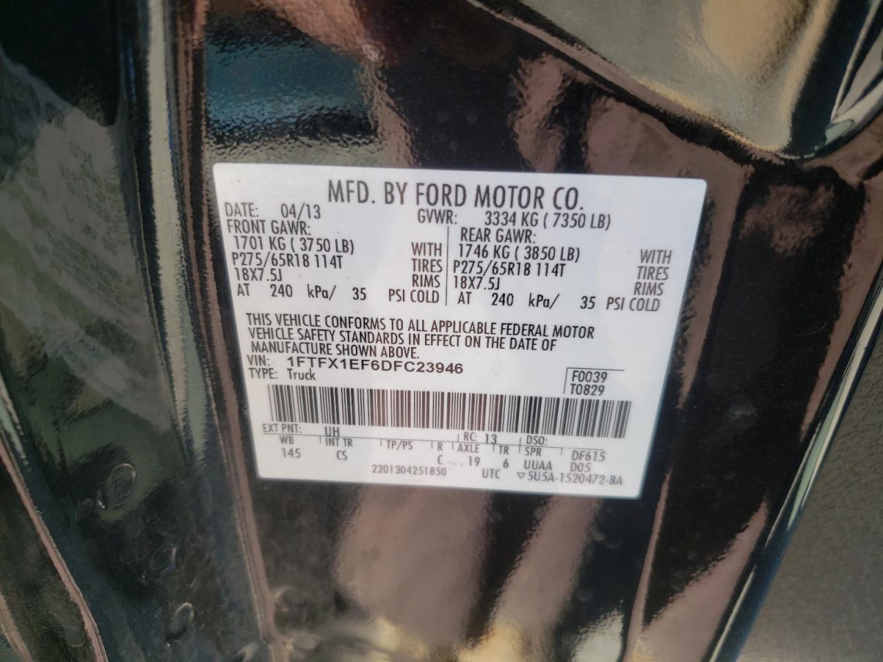Photo 10 from auction – 2013 FORD F150 SUPER with VIN 1FTFX1EF6DFC23946